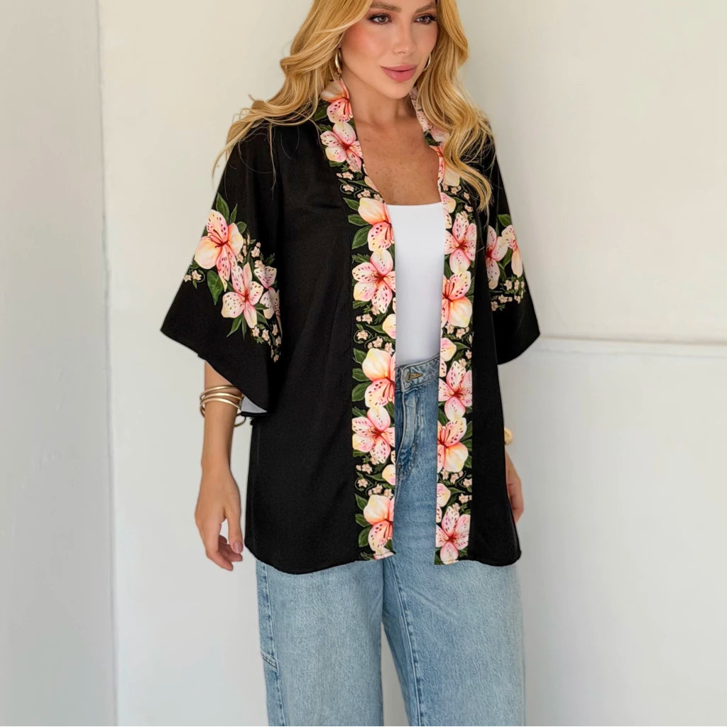 Kimono Floreça Negro