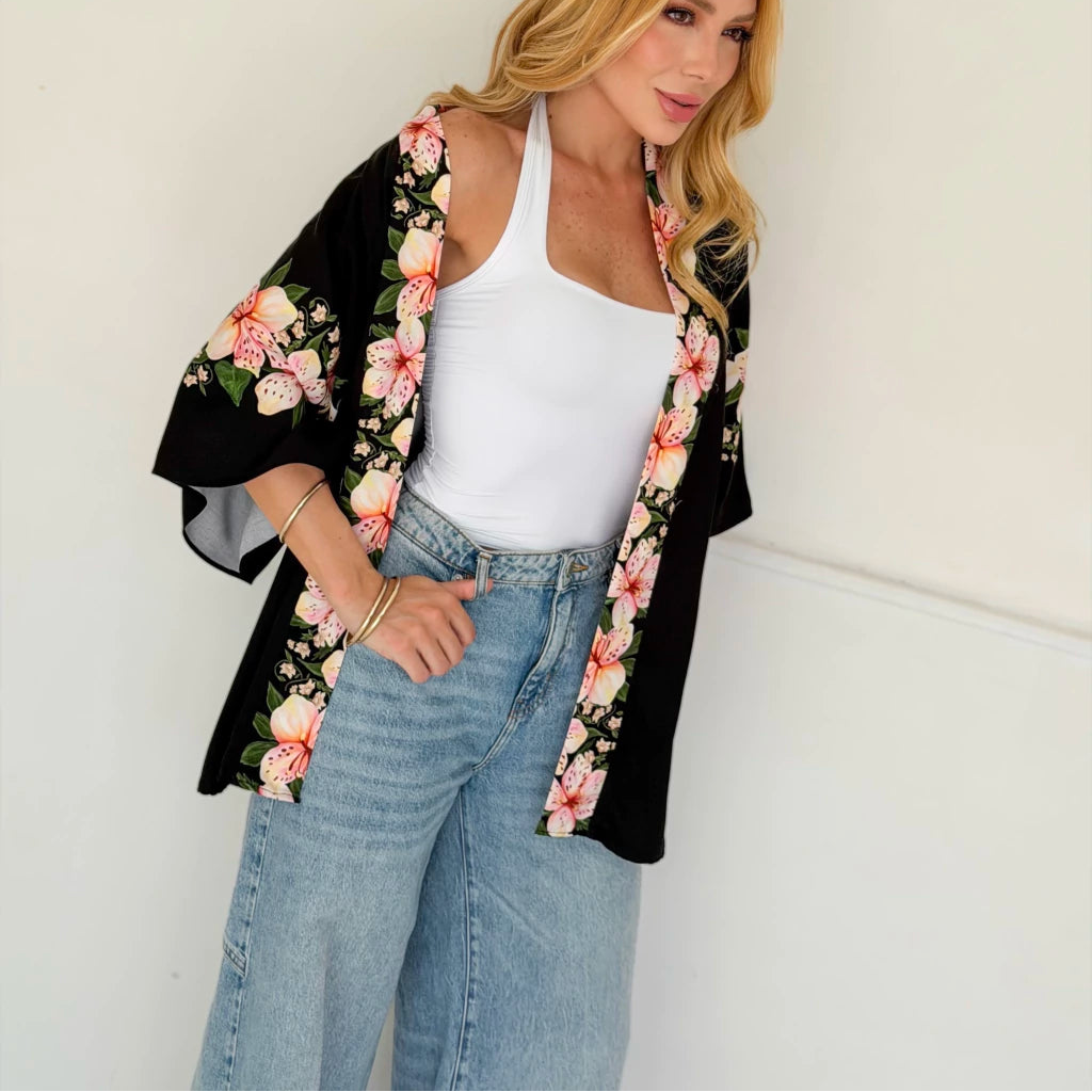 Kimono Floreça Negro