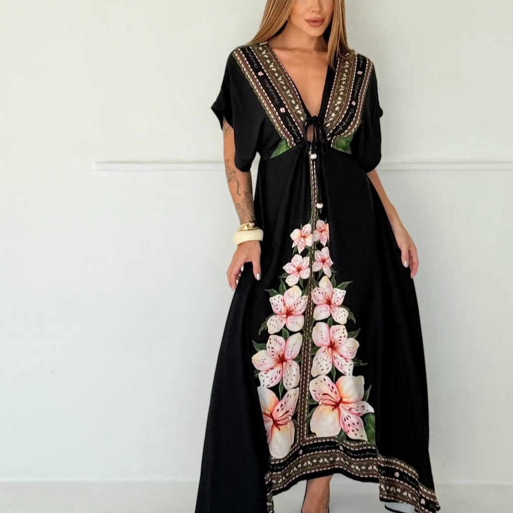 Vestido Morcego Floreça Negro