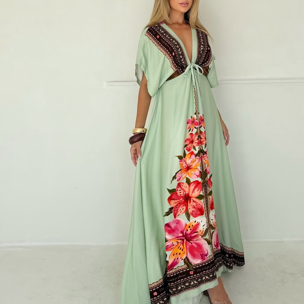 El Vestido Morcego Floreça Verde