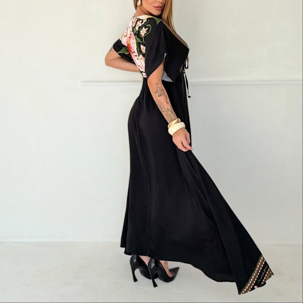 Vestido Morcego Floreça Negro